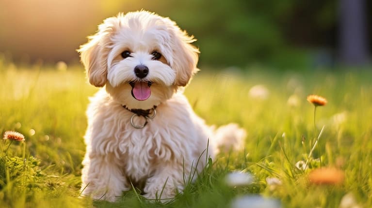 The featured image for this article should be a cute and friendly Maltipoo dog with a well-groomed c