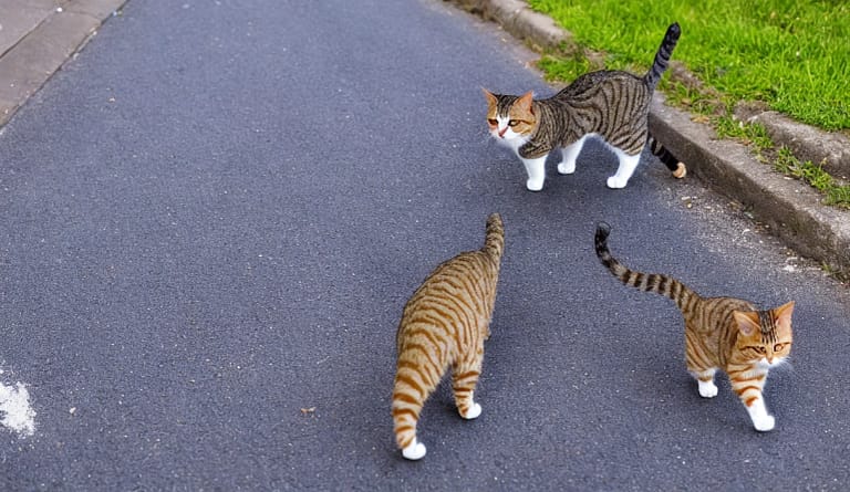 A cat walking on a street.