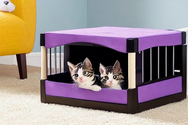 A kitten crate is a great place for a six-week old cat to stay during the day. It provides plenty of