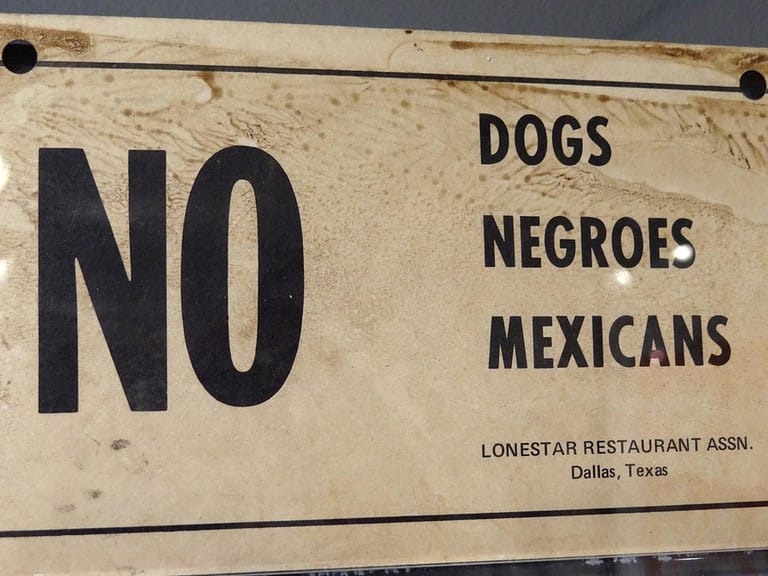 a sign with the words no and no on it - File:No Dogs-Negroes-Mexicans - Racist Sign from Deep South