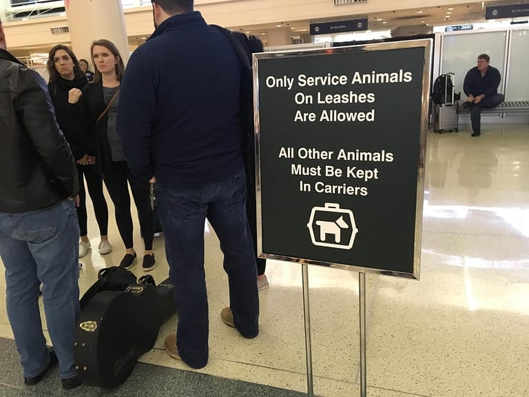 File:Only service animals on Leashes are allowed. All other animals must be kept in carriers. (37898