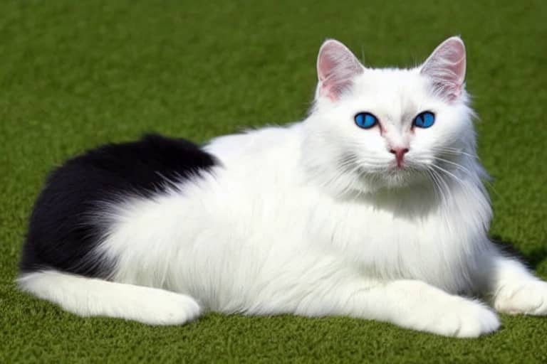 A white cat with a black cat's fur.